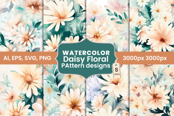 Download Watercolor Daisy Floral Pattern Designs - Premium Bundle