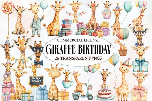 Download Giraffe Birthday Watercolor Clipart - Premium Resources