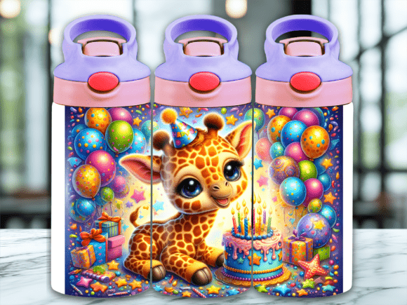 Download Giraffe Birthday Flip Top Kids Tumbler - Giraffe birthday Collection