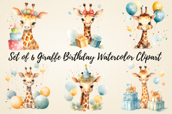 Download Giraffe Birthday Watercolor Clipart - Giraffe birthday Collection