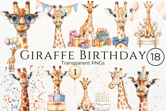 Download Giraffe Birthday Watercolor Clipart - Giraffe birthday Collection