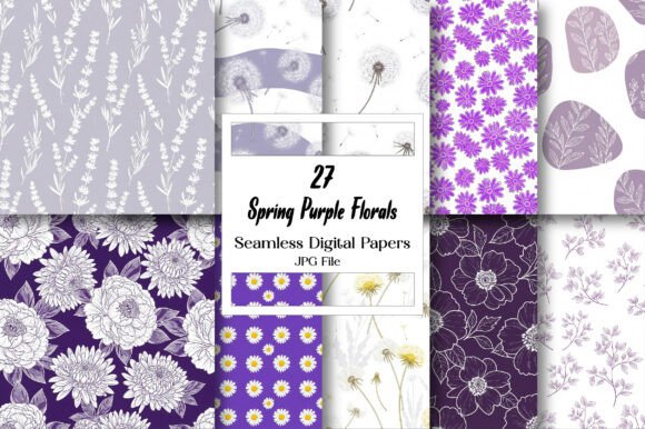 Download Spring Purple Florals Digital Paper - Purple floral Collection