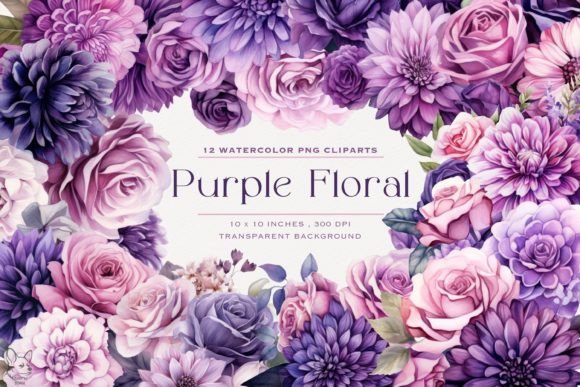 Download Purple Floral Flowers Watercolor Clipart - Purple floral Collection