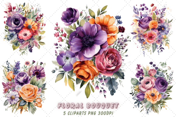 Download Watercolor Purple Floral Bouquet Clipart - Purple floral Collection